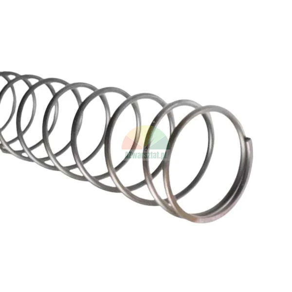 Metal helical compression spring on a white background.