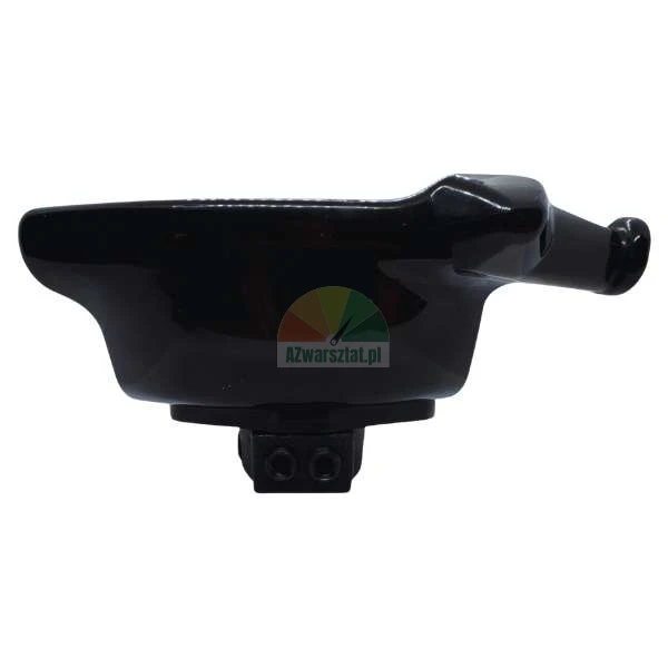 Side view of a black glossy tilting mechanism housing for a hairdressing washbasin.