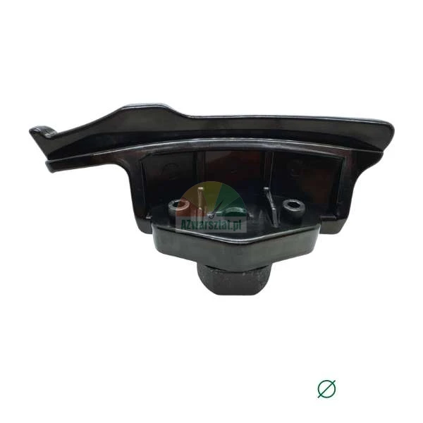 Black plastic component, guide or guard for machinery with bolt holes.