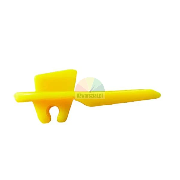 Yellow plastic winding handle for electric fence wire tensioners.