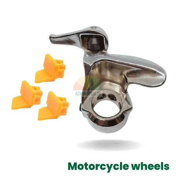 Motorcycle wheel mounting head with roller and three orange protective covers