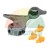 Metal tire changer demount head with three yellow plastic protector inserts.