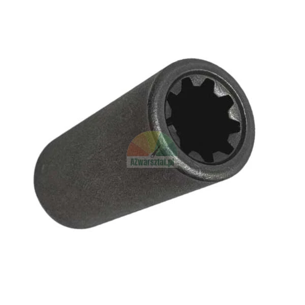 Black metal splined sleeve with eight internal teeth on a white background