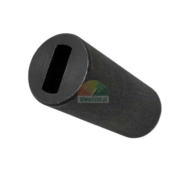 Black cylindrical part with a rectangular hole on a white background.