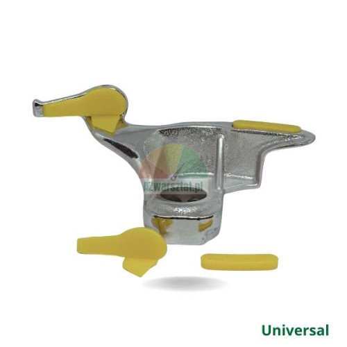 Universal metal mounting head for tyre changer with yellow plastic protective covers