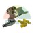 Chrome tire changer mounting head with two yellow plastic protective inserts.