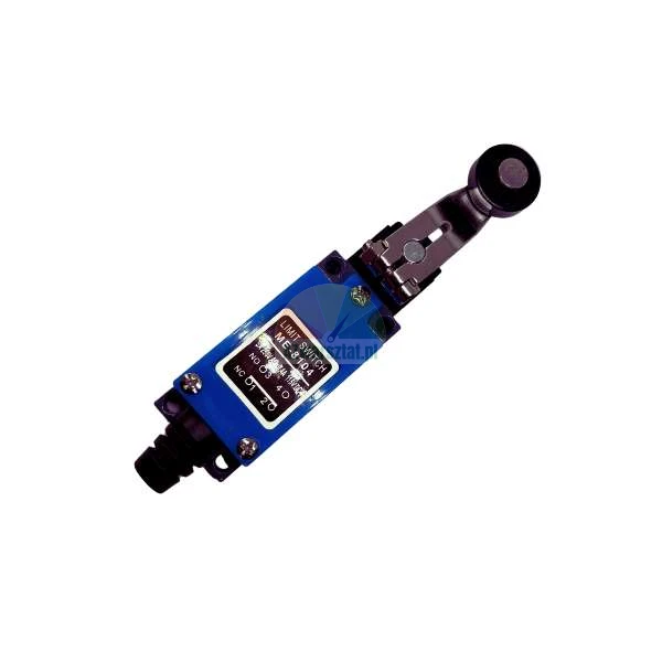 Blue limit switch ME-8104 with roller lever for industrial automation applications.