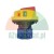 Industrial rotary cam switch YMW26-20 with red handle, yellow body, and blue terminals.