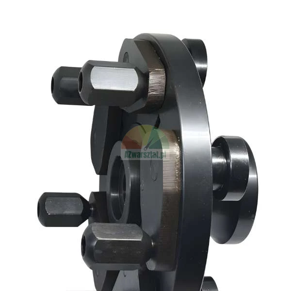 Metal centering flange with pins for wheel balancer, side view.
