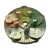 Industrial circular metal lathe chuck with five adjustable golden clamping jaws on a white background.