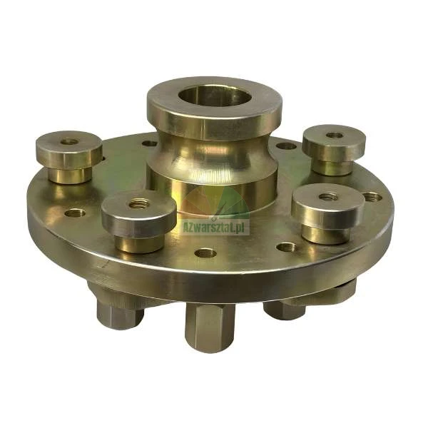 Golden metallic flange with studs and a central hub on a white background.