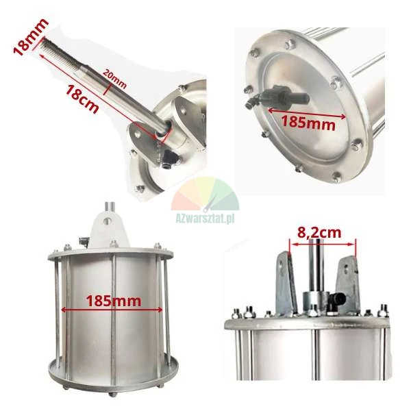 Aluminum fender actuator 186mm with 18cm pin and technical dimensions