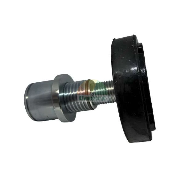 Metal threaded bolt with a black circular rubber foot.