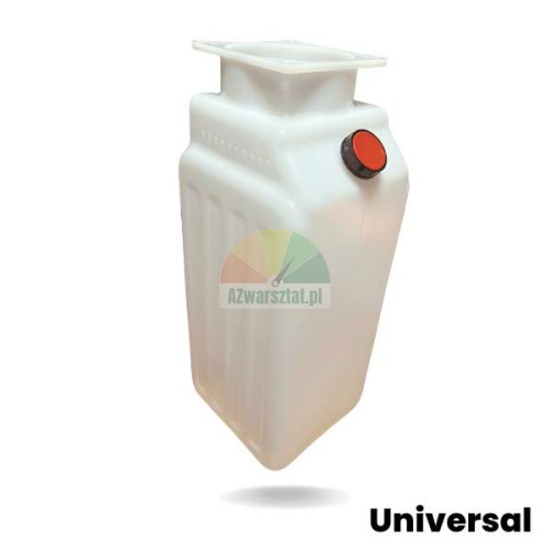 White plastic hydraulic oil tank 45.5 cm high with a red cap
