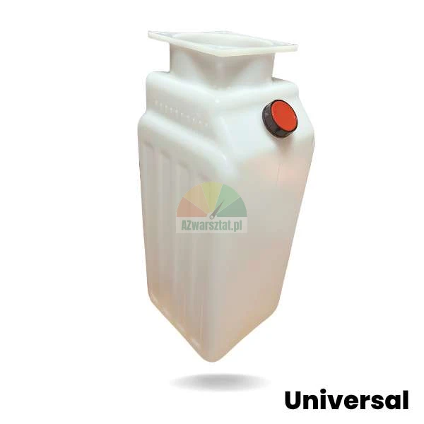 White plastic hydraulic oil tank 45.5 cm high with a red cap