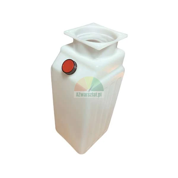 White plastic water tank with a wide top opening and a red side cap.