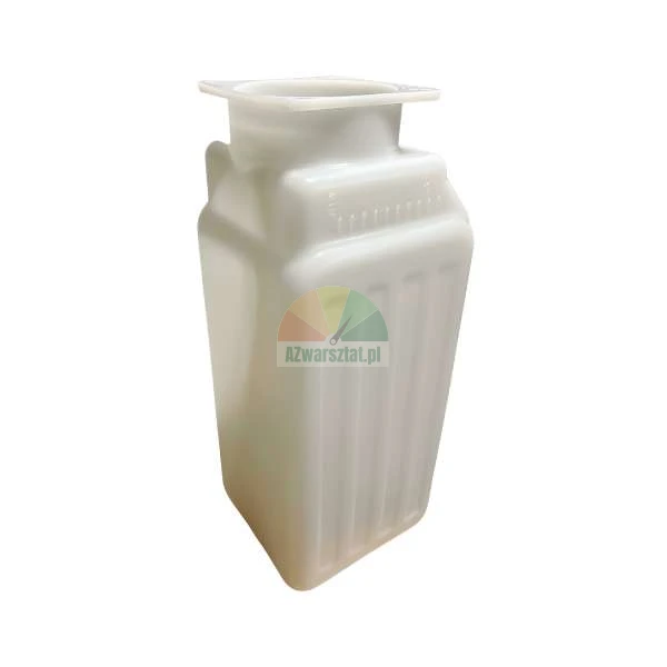 Semitransparent white plastic water tank with vertical ridges and a square inlet flange.