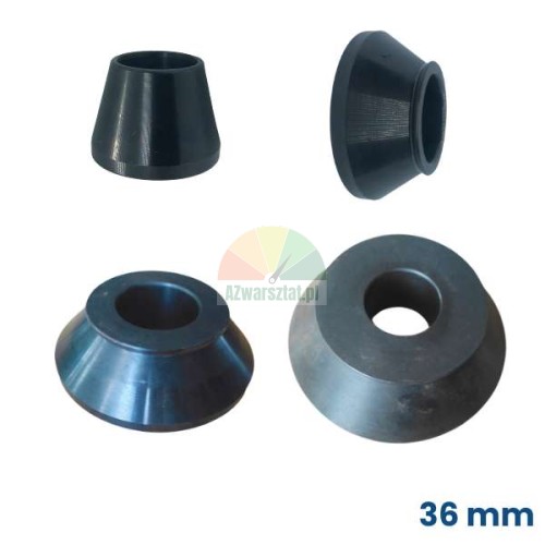 Set of four black centering cones for a wheel balancer with a 36 mm shaft diameter