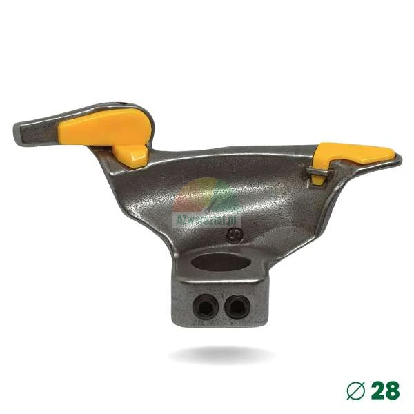 Steel mounting head 28mm (S) with yellow plastic protectors for tire changer machines.