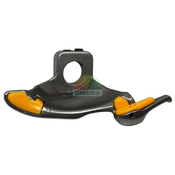 Metal tire changer mount demount head with yellow protective plastic inserts.