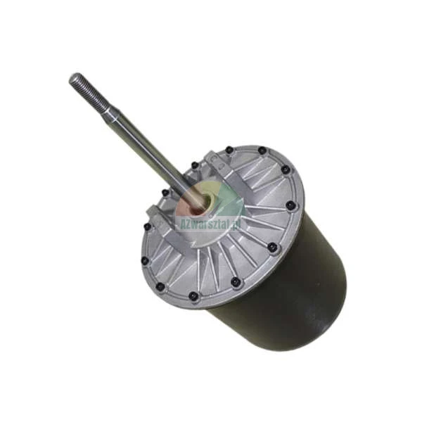 Industrial metal actuator with a threaded piston rod and a bolted flange.
