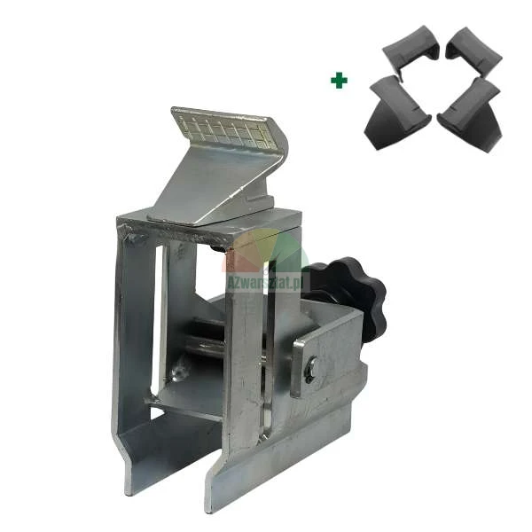 Metal mounting head for tire changer with black knob and a set of four plastic protection covers.