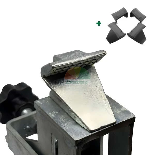 Metal mounting bracket with a set of four black protective caps.