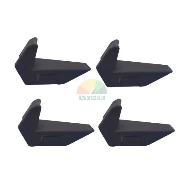 Set of four black plastic L-shaped mounting clips displayed on a white background.