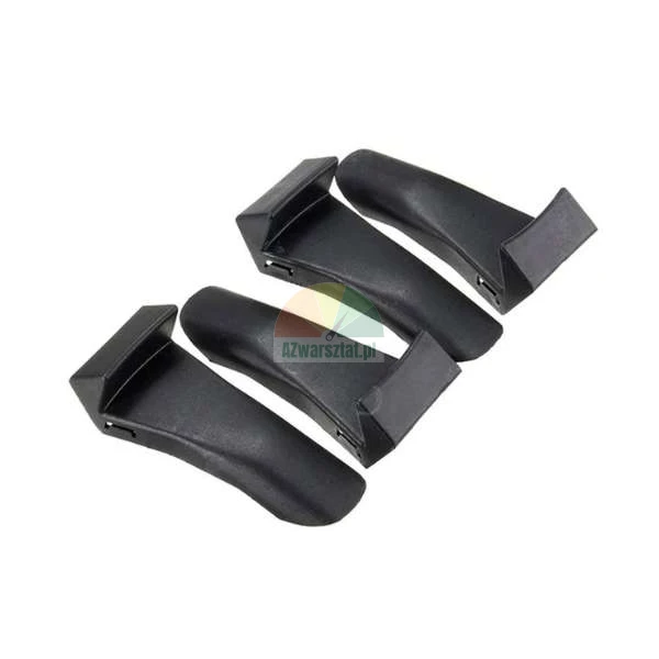 A set of four black plastic end caps or mounting clips on a white background.