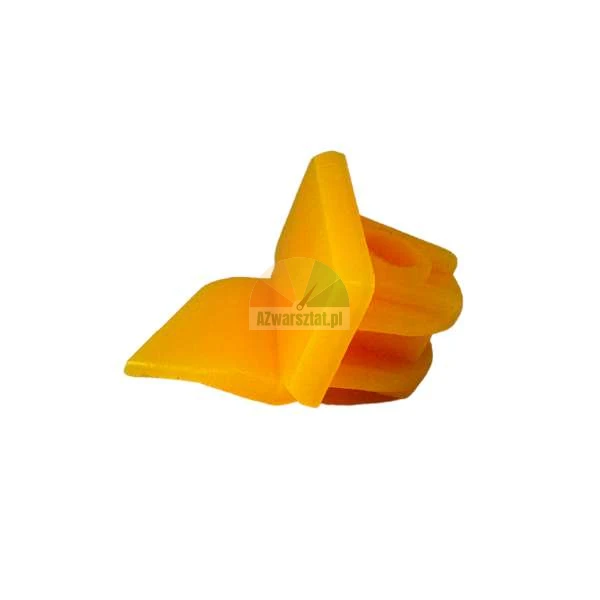 Yellow plastic car upholstery mounting clip isolated on white background.