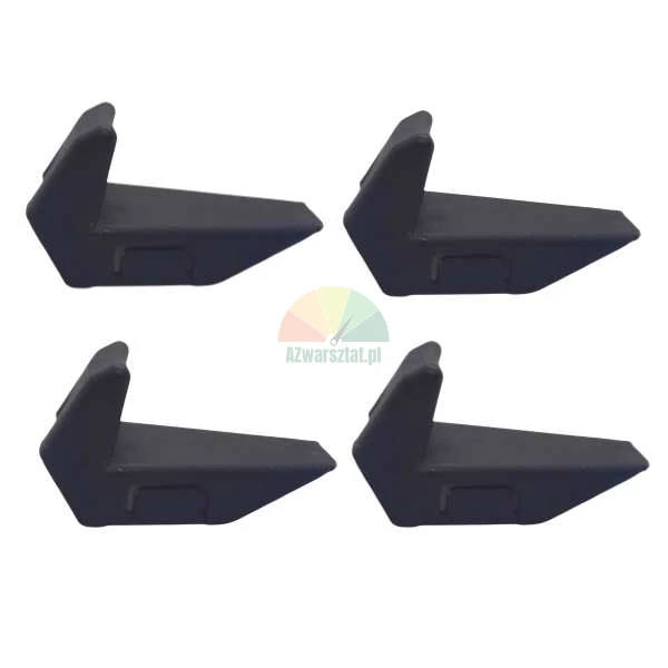 Four black mounting components for a car roof rack, side view, isolated on white background.