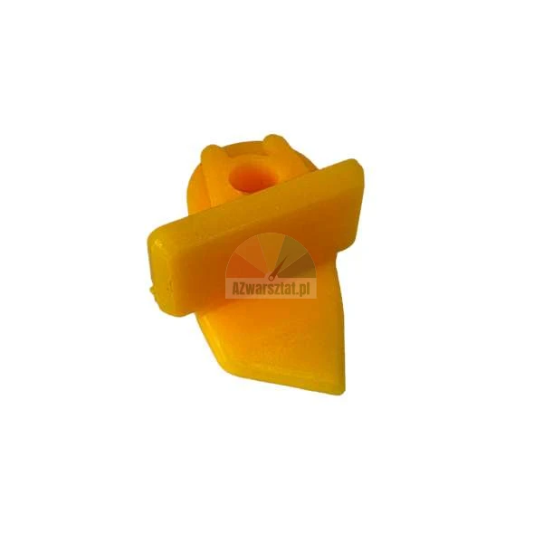 Yellow plastic tile leveling spacer component on white background.