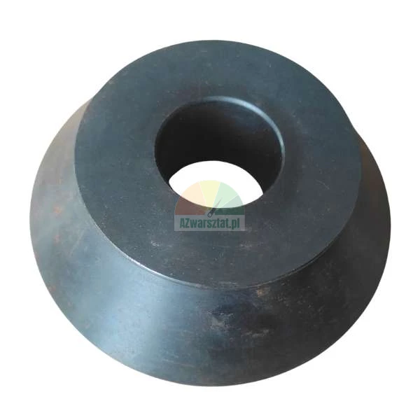 Black industrial centering cone with a central hole for wheel balancing equipment.