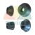 Set of four black centering cones for wheel balancers, viewed from different angles on a white background.