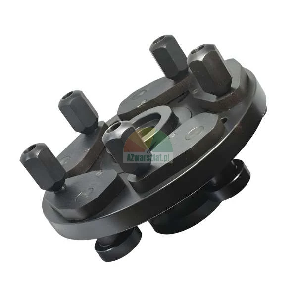 Metal wheel hub adapter with five studs on a white background.