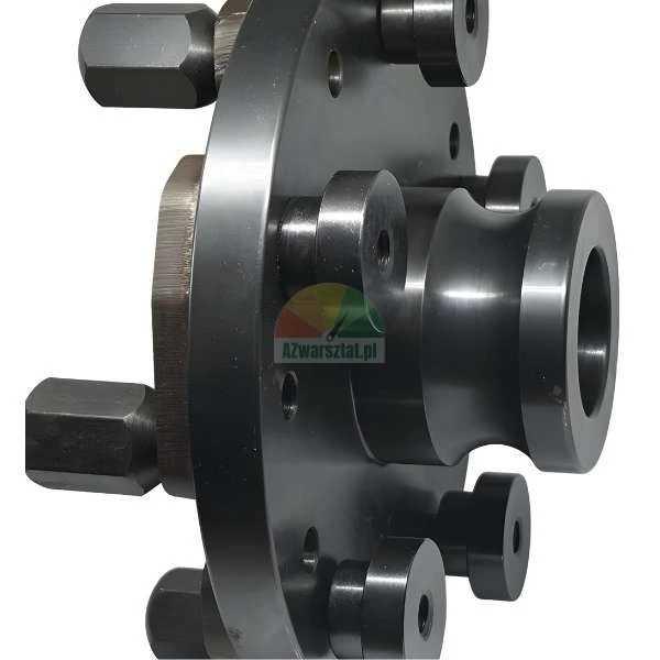 Black metal adapter flange with mounting studs, side view of a mechanical industrial component.