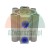 Compact pneumatic cylinder with a metal body and blue port plugs.