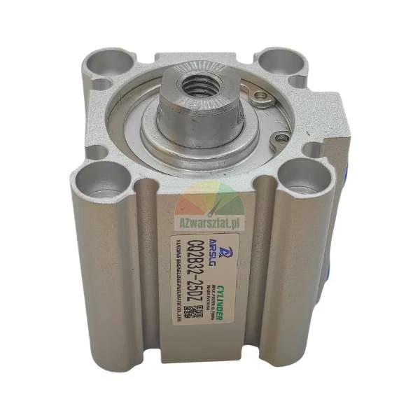 Compact pneumatic cylinder AIRSLG CQ2B32-25DZ with aluminum body and mounting holes.