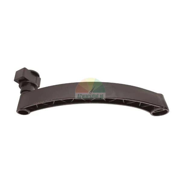 Black curved plastic handle, structural component for a lawnmower or garden tools.