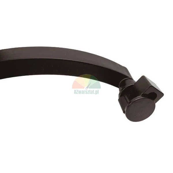 Close-up of a black metal curved arm with a cylindrical joint.