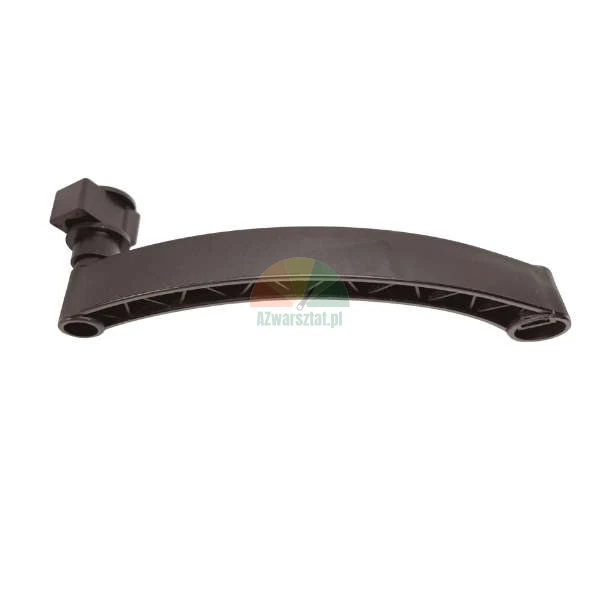 Black curved plastic handle part with a mounting element on one side.