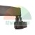 Close-up of a black metal hinge or window handle component on a white background