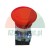 Red emergency stop mushroom button with directional arrows on top and a metal mounting base.