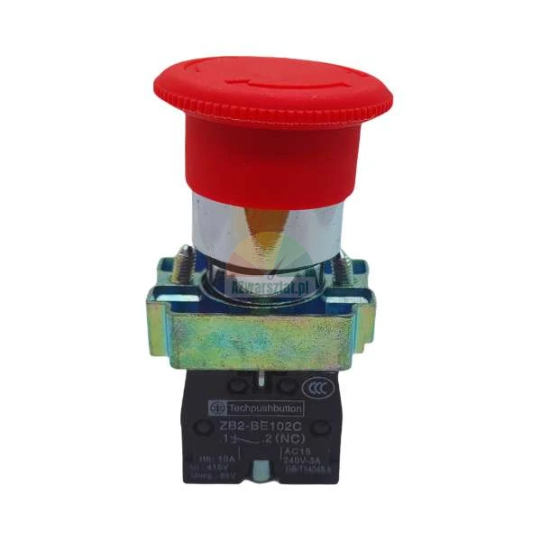 Red mushroom head emergency stop button ZB2-BE102C with metal body and contact block