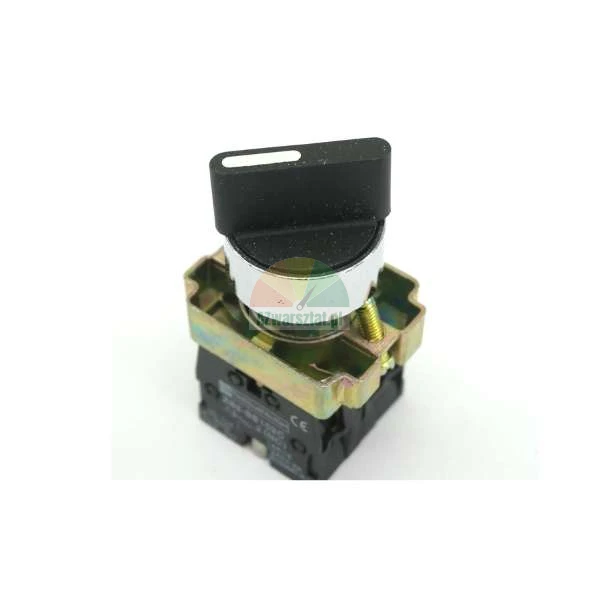 Rotary selector switch with black handle and metal base
