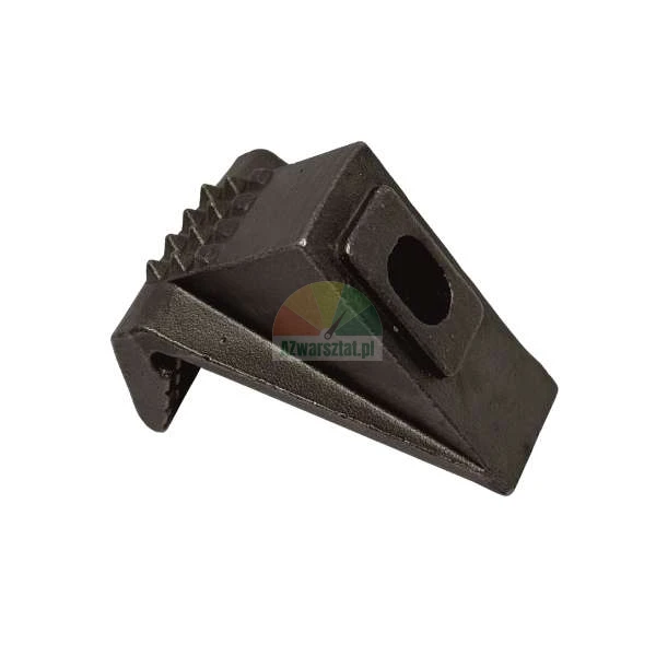 Black malleable iron beam clamp for structural steel with serrated edges.