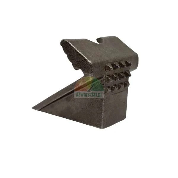 Metal splitting wedge with teeth, cast iron industrial part on a white background.