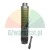 Industrial threaded metal cylinder with cooling fins and a separate steel pin on a white background