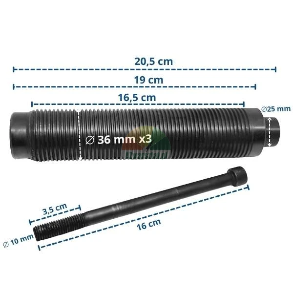 Wheel balancer shaft 36mm x 20.5cm with mounting bolt