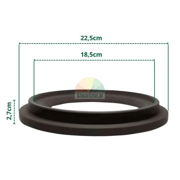 Black ring with technical dimensions: outer diameter 22.5 cm, inner diameter 18.5 cm, and height 2.7 cm.